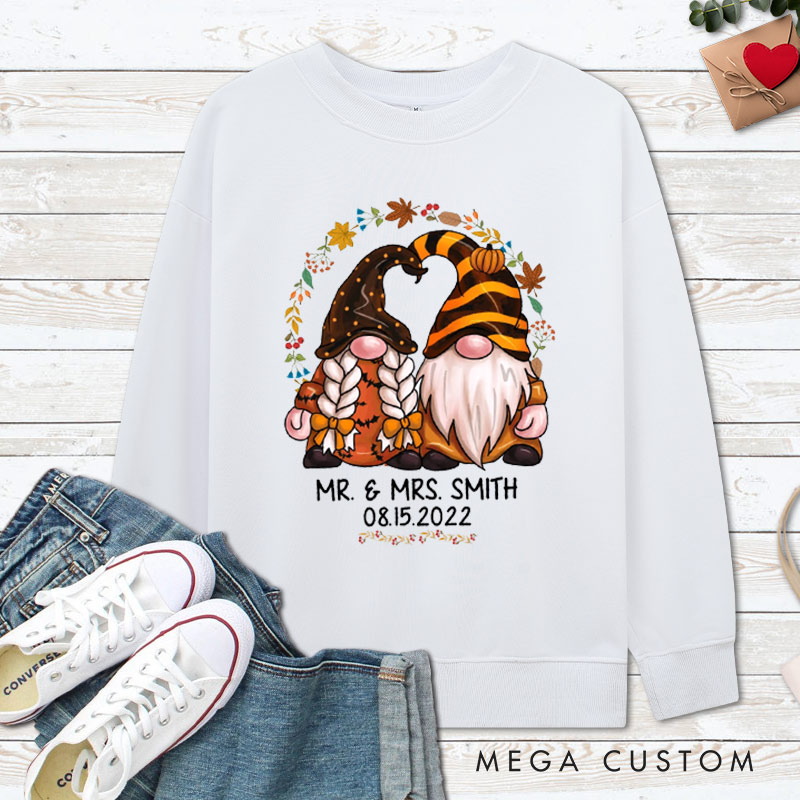 Personalized Mr and Mrs Autumn Gnome Couple Halloween Couple Sweatshirt