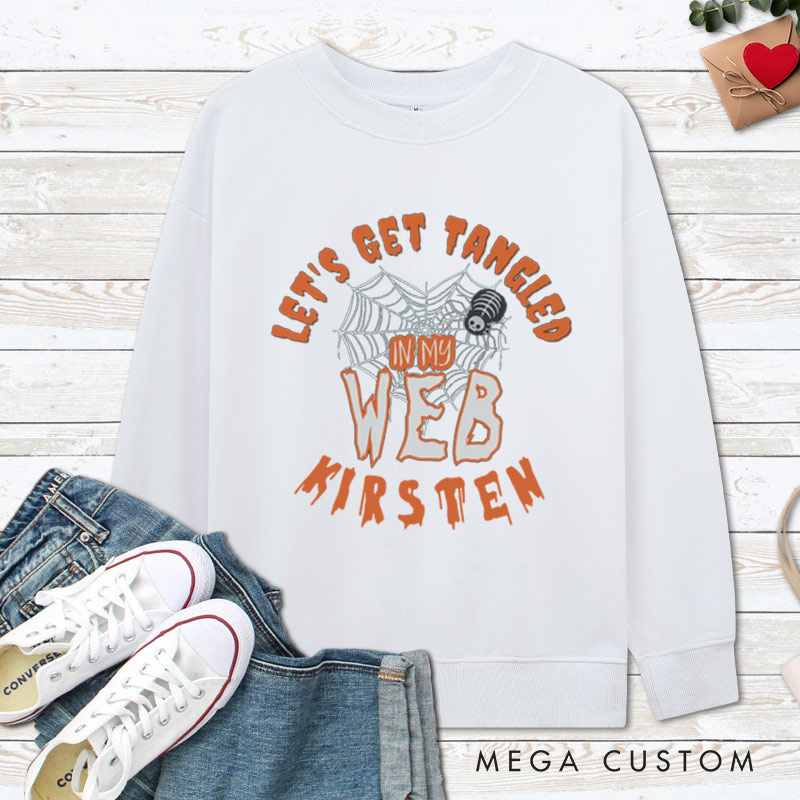Personalized Rattle My Bone and Let's Get Tangled in My Web Halloween Couple Sweatshirt