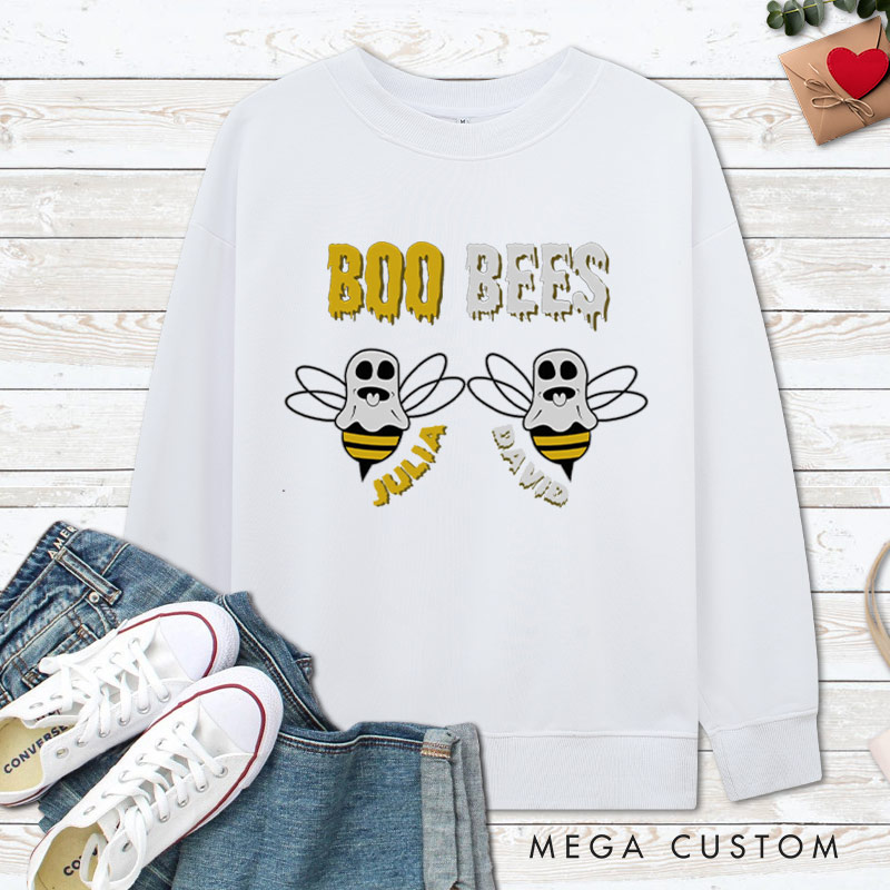 Personalized I Love Her Boo Bees and Boo Bees Halloween Couple Sweatshirt