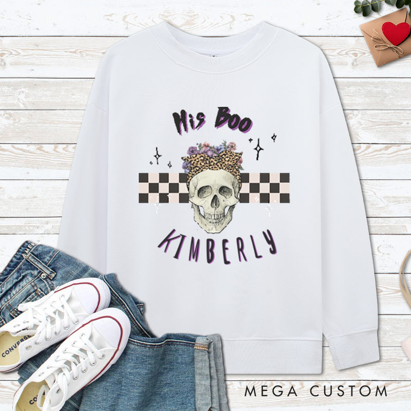 Personalized Her Monster and His Boo Skull Halloween Couple Sweatshirt