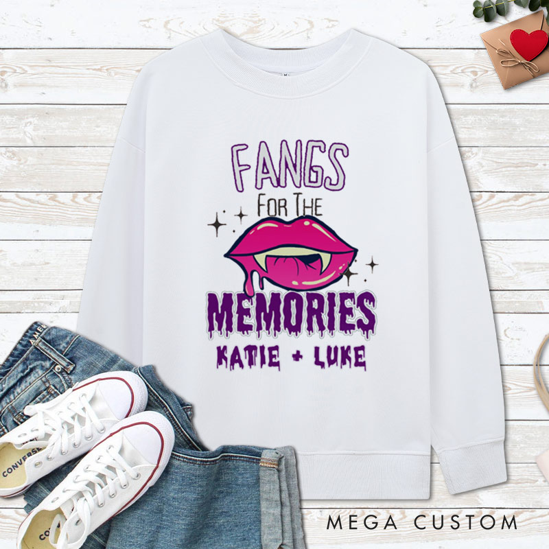 Personalized Love at First Bite & Fangs for the Memories Halloween Couple Sweatshirt