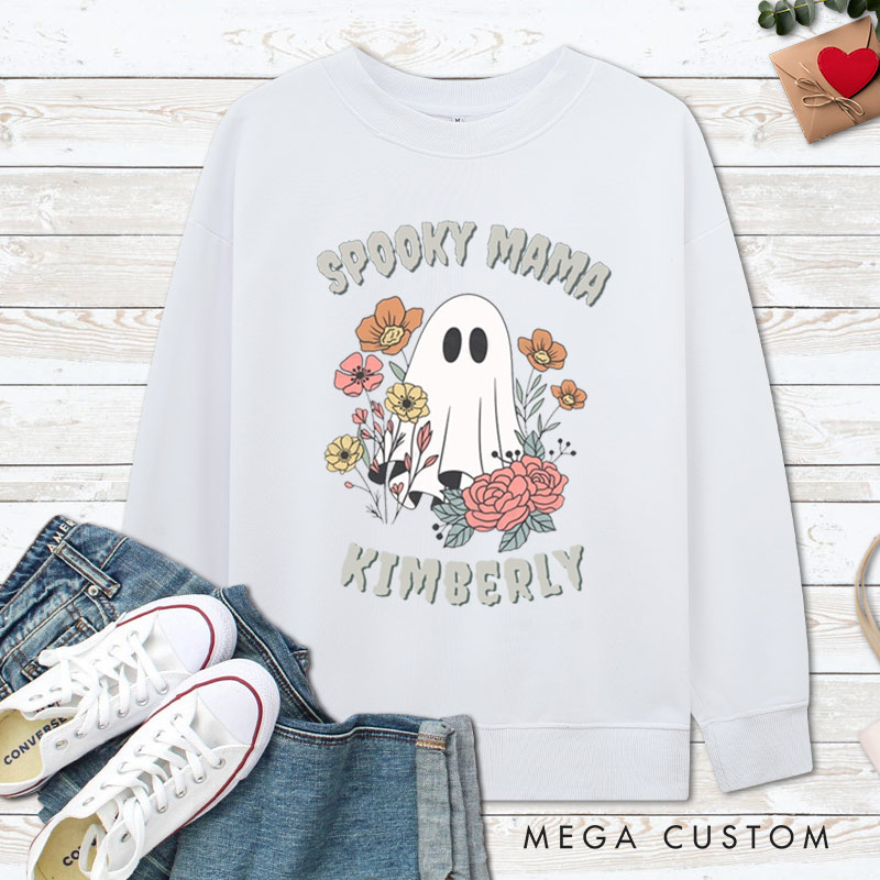 Personalized Spooky Dad and Spooky Mama Couple Ghost Halloween Couple Sweatshirt