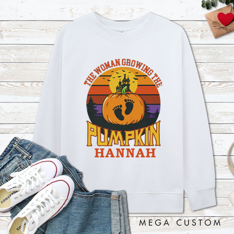Personalized The Man Behind the Pumpkin and The Woman Growing the Pumpkin Halloween Couple Sweatshirt