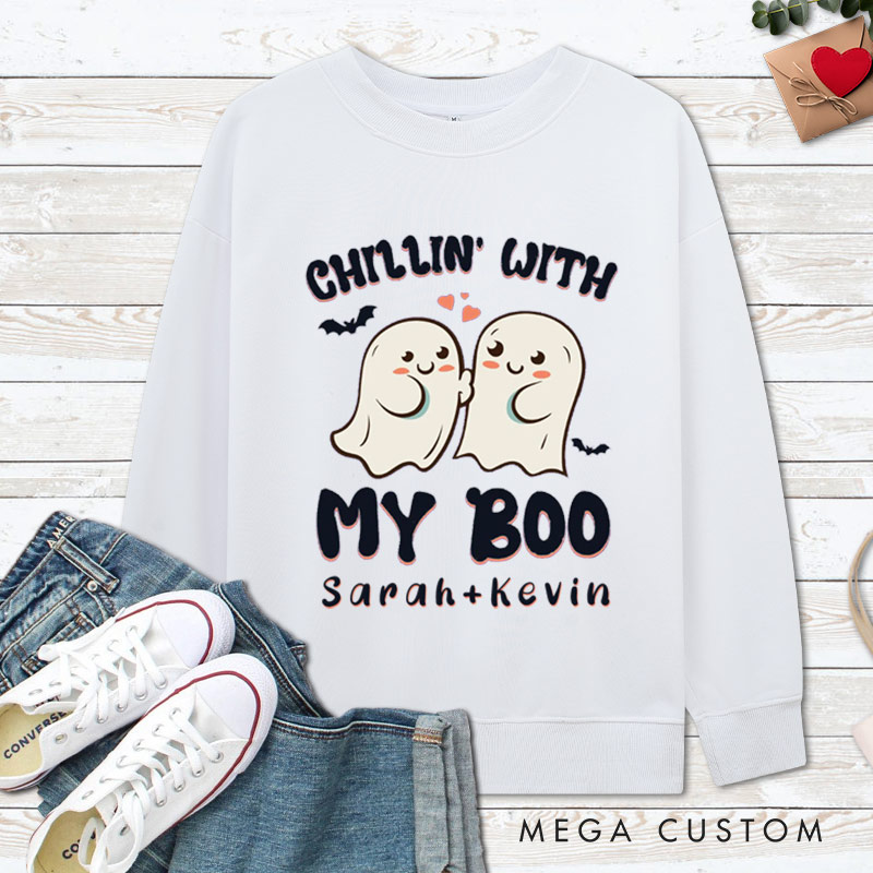 Personalized Chillin' with My Boo Ghost Couple Halloween Couple Sweatshirt