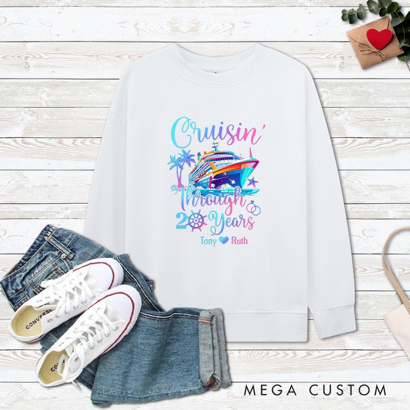 Personalized Couple Cruisin' Through 20 Years Anniversary Sweatshirt Wife Husband Vibrant Anniversary Tops for Him Her Couple Anniversary Outfits