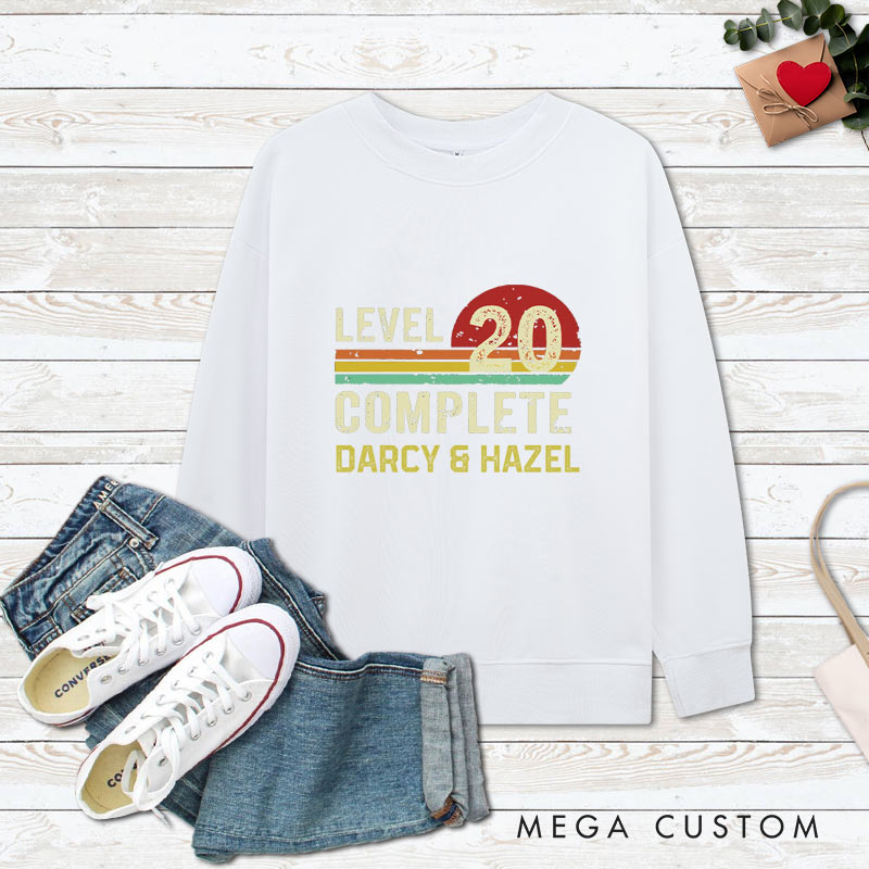 Personalized Couple 20th Anniversary Sweatshirt LEVEL 20 COMPLETE Anniversary Outfit Sunset Couple Gift Top for Wife Husband 