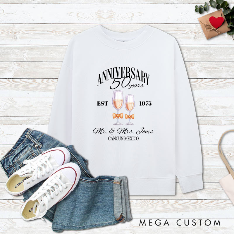 Personalized Couple 50th Anniversary Sweatshirt 50th Anniversary Celebration Outfit Golden Years Anniversary Gift Tops for Wife Husband 