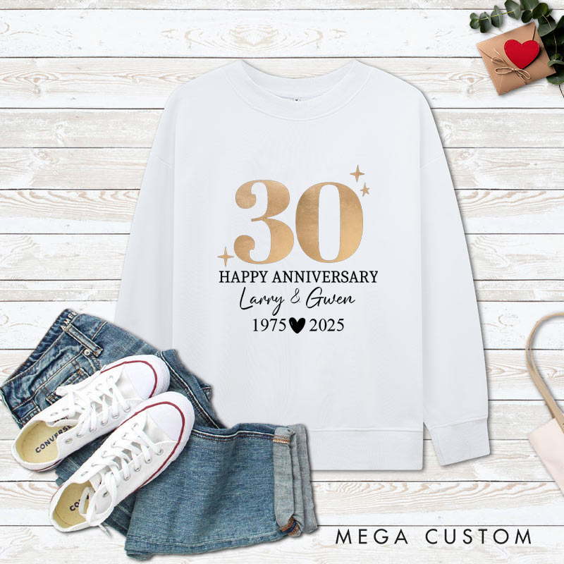 Personalized Fun Couple 30th Anniversary Sweatshirt Elegant Golden Celebration 30 Years Anniversary Outfit Wife Husband Anniversary Top