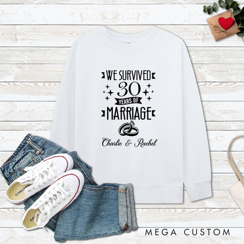 Personalized Couple 30th Anniversary Sweatshirt We Survived 30 Years of Marriage Anniversary Top Funny Wife Husband Anniversary Outfit