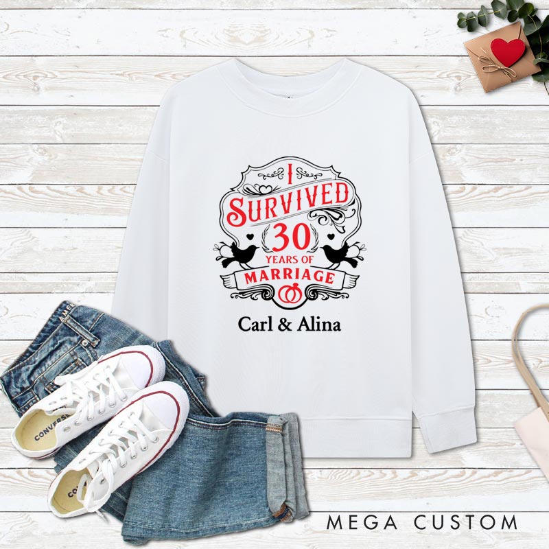 Personalized Couple 30th Anniversary Sweatshirt I Survived 30 Years of Marriage Anniversary Top Vintage Wife Husband Anniversary Outfit
