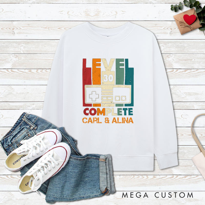 Personalized Couple 30th Anniversary Sweatshirt Level 30 Complete Funny Anniversary Outfit Vintage Couple Sweatshirt for Husband Wife