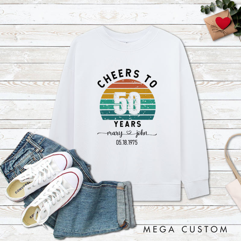 Personalized Couple 50th Anniversary Sweatshirt Retro Cheers to 50 Years Anniversary Outfit Vintage Couple Sweatshirt for Husband Wife