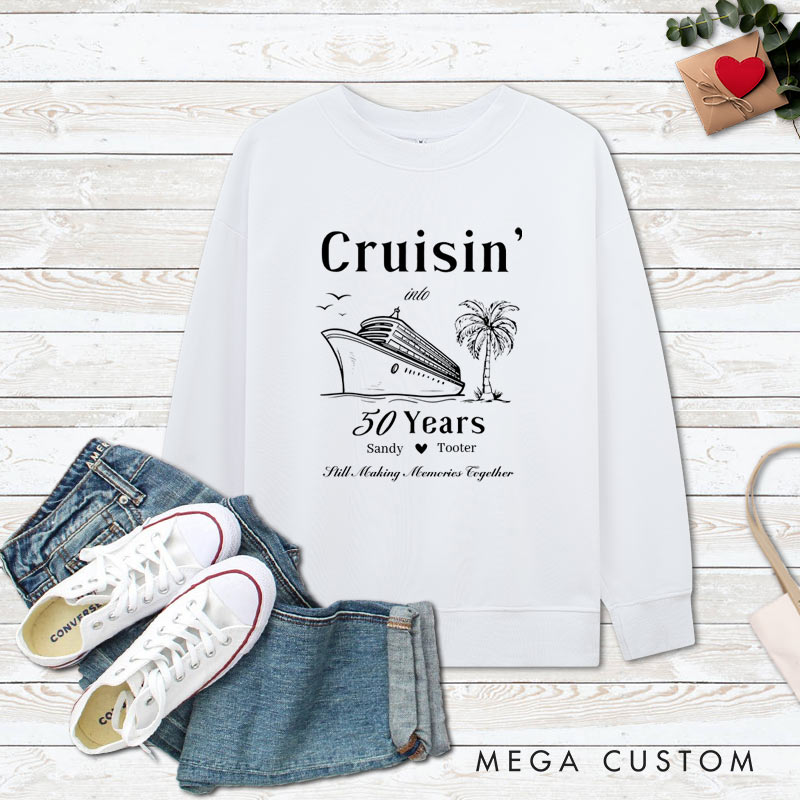 Personalized Couple 50th Anniversary Sweatshirt Cruisin' into 50 Years Romantic Anniversary Outfit Vintage Couple Sweatshirt for Husband Wife
