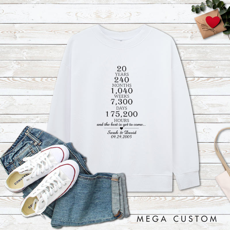 Personalized Couple 20th Anniversary Sweatshirt 20 Years of Love Milestone Anniversary Outfit Couple Anniversary Sweatshirt for Wife Husband