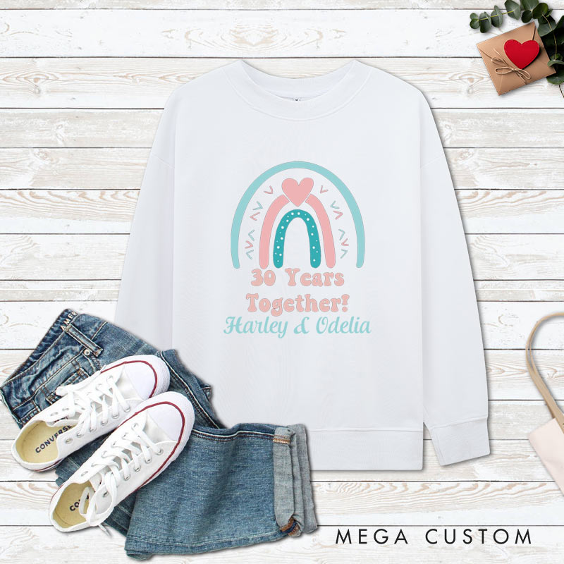 Personalized Couple 30th Anniversary Sweatshirt 30 Years Together Whimsical Anniversary Rainbow Outfit Couple Gift Sweatshirt for Husband Wife 
