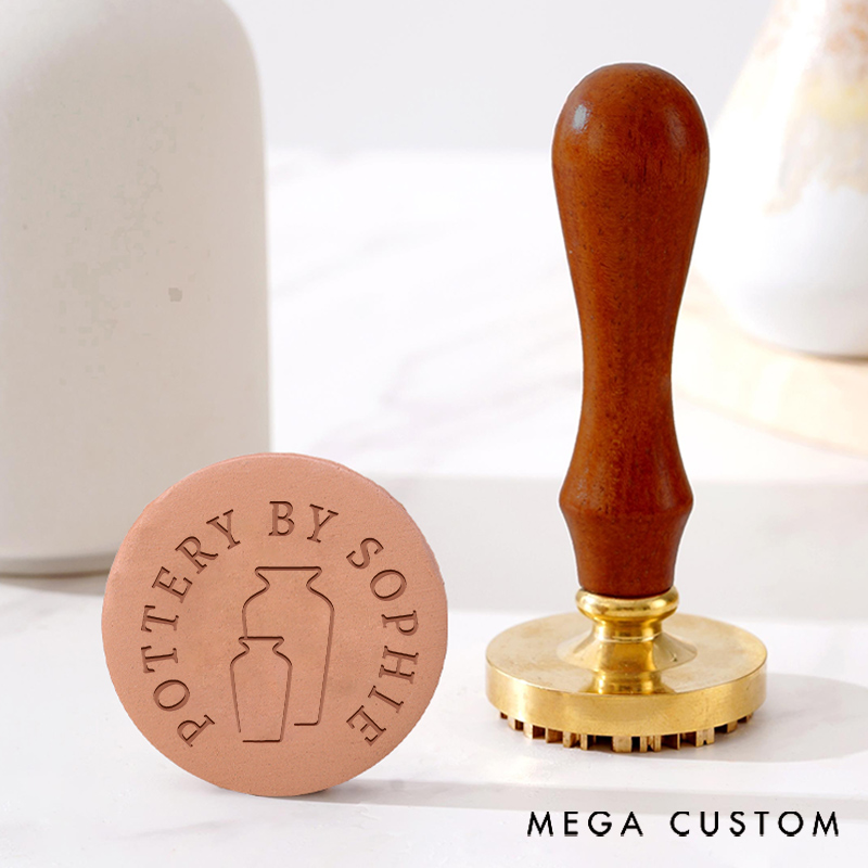 Personalized Clay Pottery Stamp Gift for Pottery Lovers with Two Bottles and Custom Name