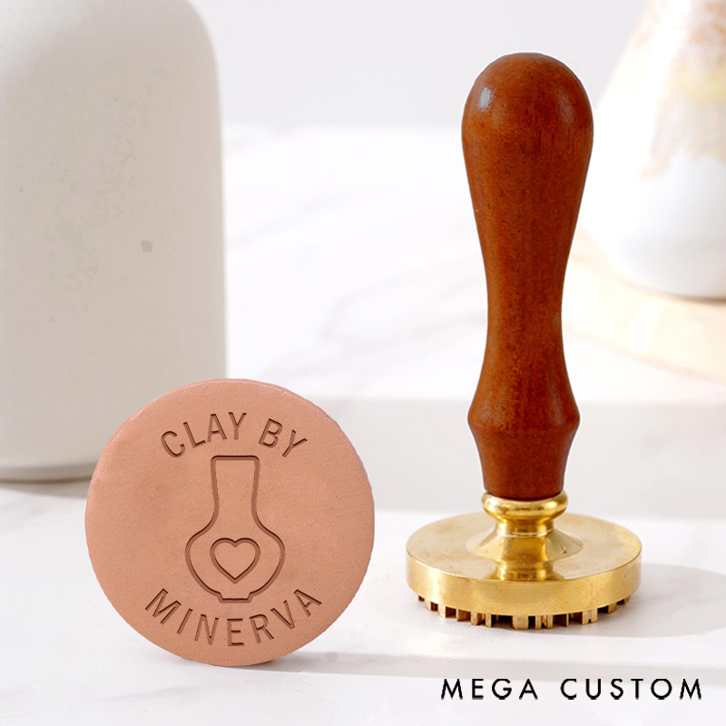 Personalized Pottery Stamp Clay Gift for Pottery Lovers with Heart Bottle and Custom Name
