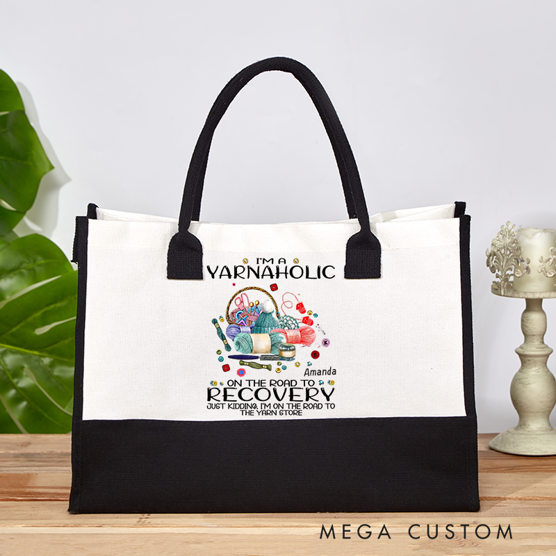 Personalized Funny Crochet Bag Crochet Lover Gift Yarn Love Tote bag Yarn Lover Gift I'm A Yarn Aholic On The Road To Recovery Bag