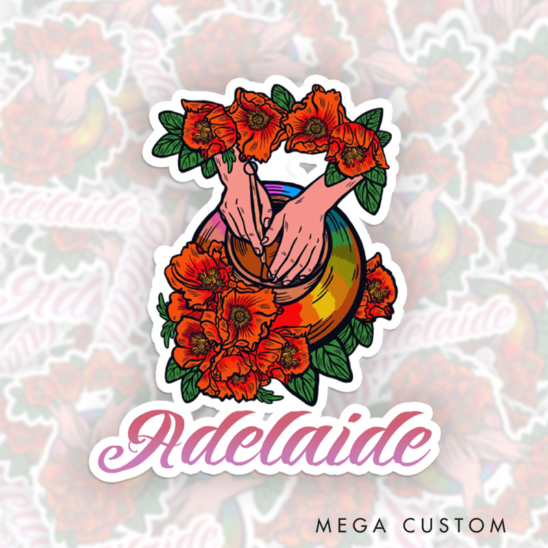 Personalized Working on a Pottery Wheel with Flowers Sticker Pottery Lover Stickers with Name for Pottery Lovers Gift Clay Lover Gift