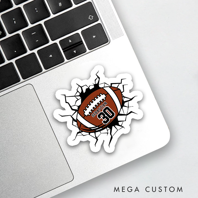 Personalized American Football and Rugby Sticker with Custom Name and Number, Water Bottle Sticker