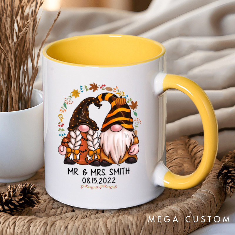 Personalized Mr and Mrs Autumn Gnome Couple Halloween Couple Mugs