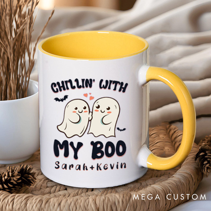 Personalized Chillin' with My Boo Ghost Couple Halloween Couple Mugs