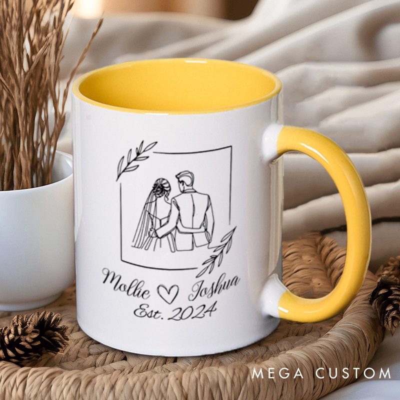 Personalized Romantic Wedding Couple Line Art Newlyweds Mugs
