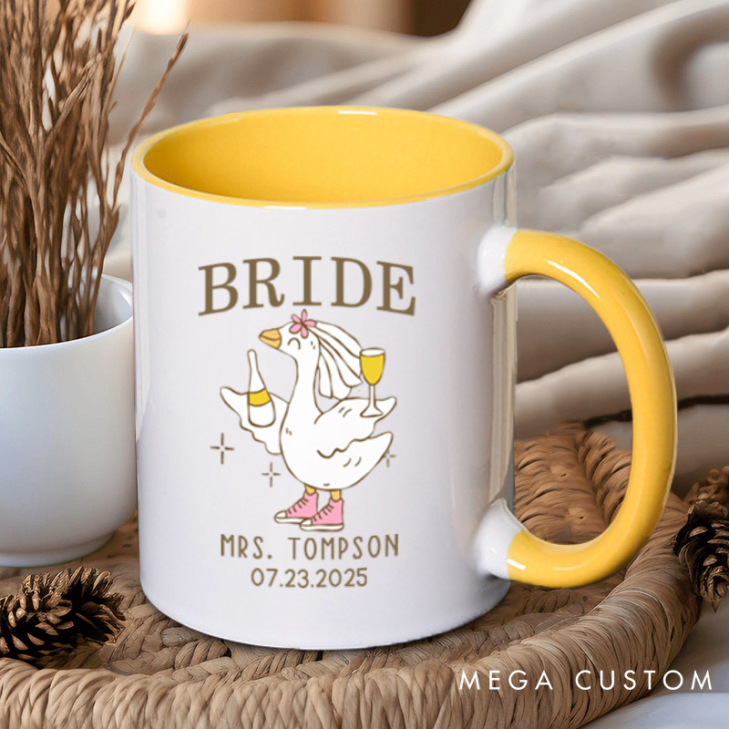 Personalized Lively Bride and Groom Silly Goose with Champagne Matching Wedding Couple Mugs