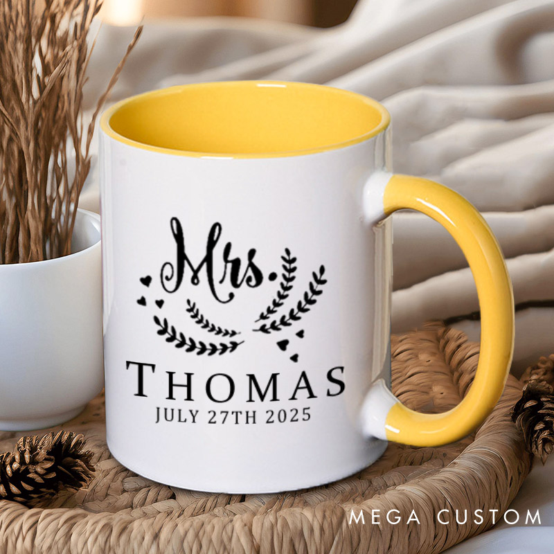 Personalized Graceful Mr and Mrs with Oliver Branches Matching Wedding Couple Mugs