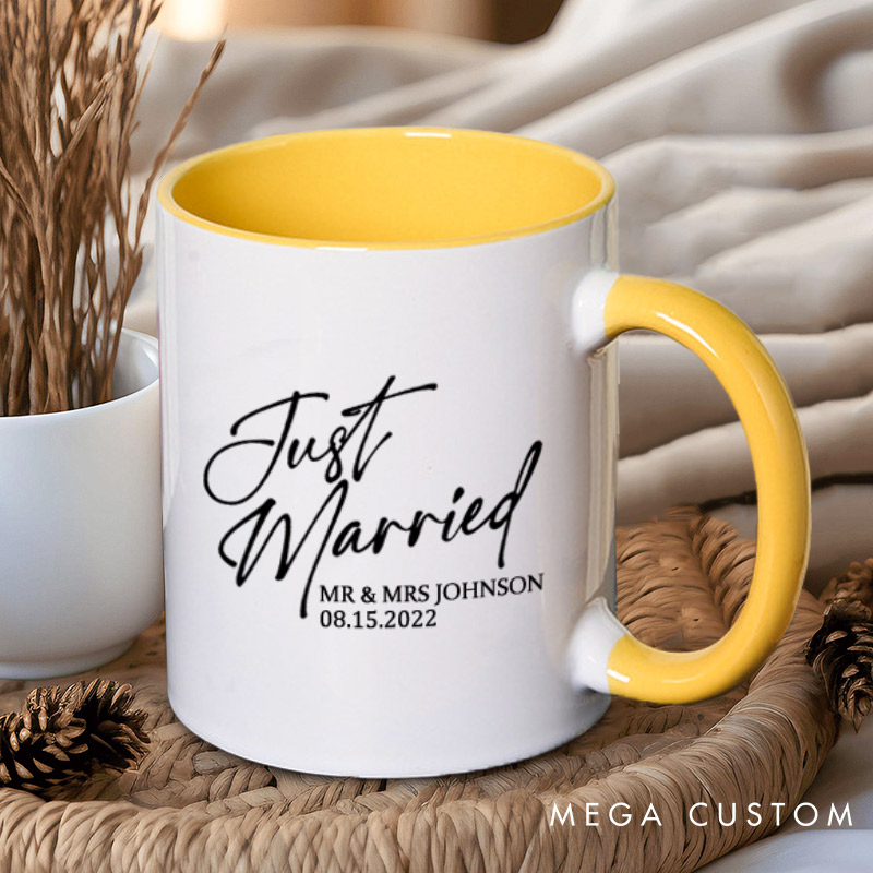 Personalized Modern Just Married Newlyweds Wedding Couple Mugs