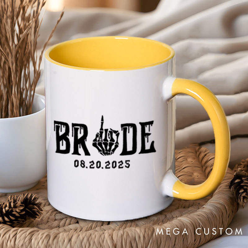 Personalized Funny Gesture Skeleton Bride and Groom Matching Wedding Couple Mugs