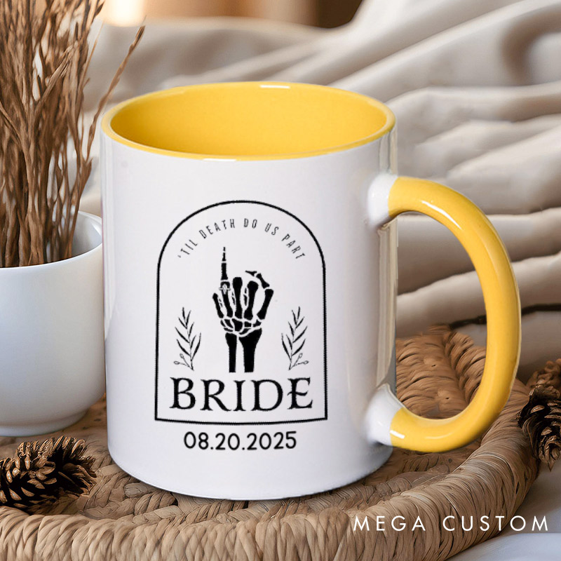 Personalized Skeleton Hand Gestures Garden Bride and Groom Matching Wedding Couple Mugs