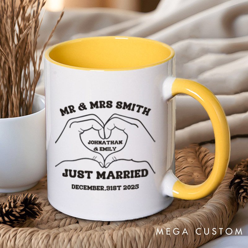 Personalized Heartfelt Gesture Just Married Mr and Mrs Wedding Couple Mugs