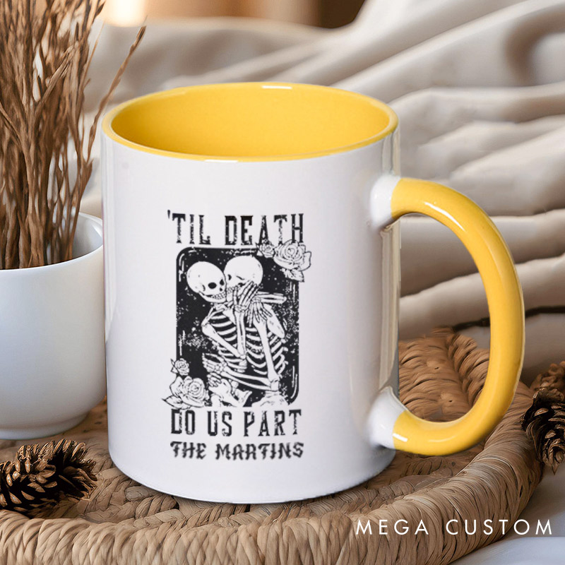 Personalized Til Death Do Us Part Hugging Skeleton Matching Wedding Couple Mugs