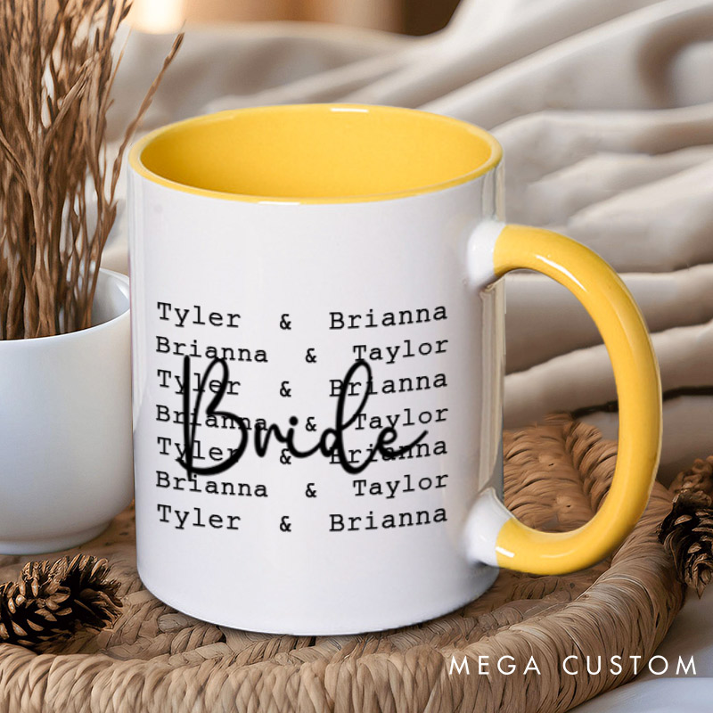 Personalized Modern Repetitive Text Bride and Groom Wedding Couple Mugs