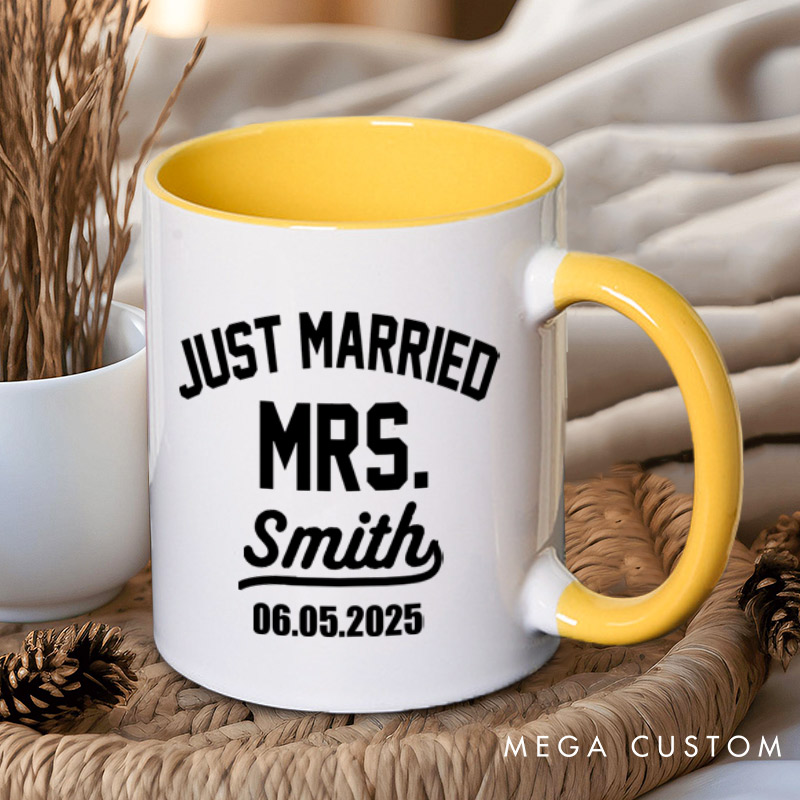 Personalized Classic Just Married Mr and Mrs with Date Wedding Couple Mugs