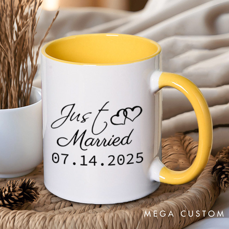 Personalized Elegant Just Married with Hearts Wedding Couple Mugs