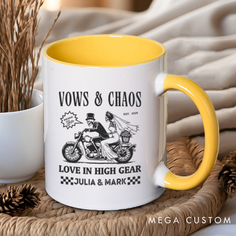 Personalized Vows & Chaos Motorcycle-Themed Love In High Gear Wedding Couple Mugs