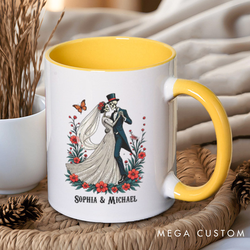 Personalized Romantic Dancing Skeleton Matching Wedding Couple Mugs