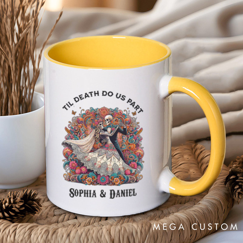 Personalized Til Death Do Us Part Dancing Skeleton Matching Wedding Couple Mugs