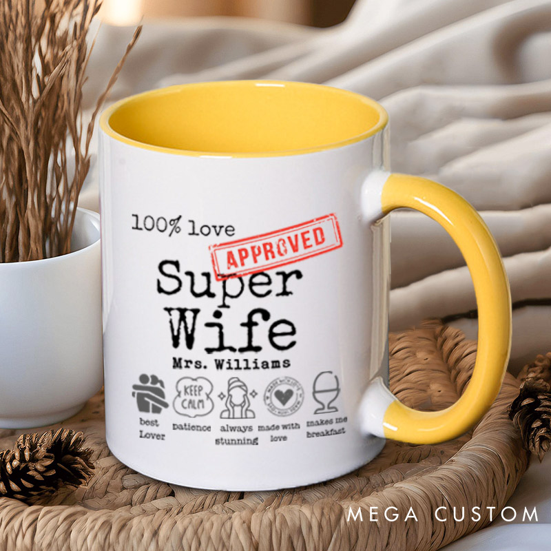 Personalized Fun Approved Super Wife and Super Husband Matching Wedding Couple Mugs