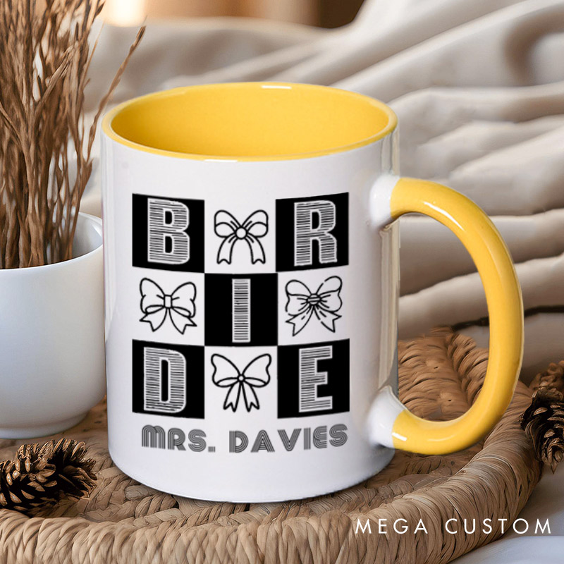 Personalized Chic Bow-Themed Bride and Groom Matching Wedding Couple Mugs