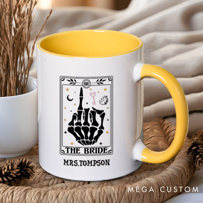 Personalized Tarot Card Skeleton Funny Gesture Bride and Groom Wedding Couple Mugs