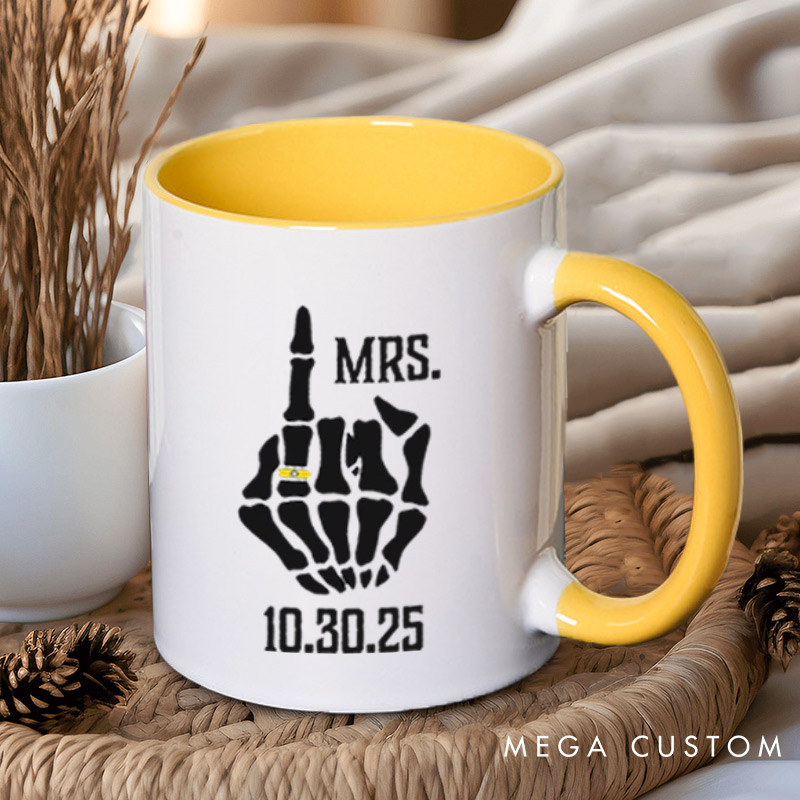 Personalized Funny Gesture Skeleton Mr and Mrs Matching Wedding Couple Mugs