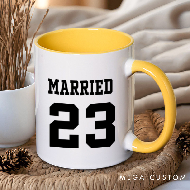Personalized Bold Sports-Inspired Just Married Matching Wedding Couple Mugs