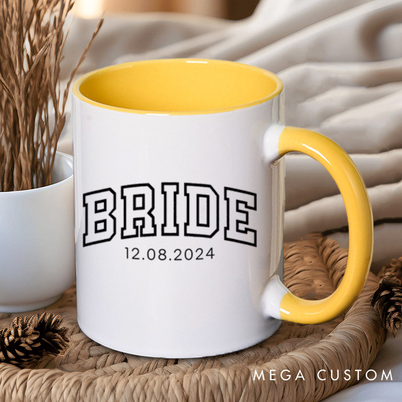 Personalized Varsity-Inspired Bride and Groom with Date Matching Wedding Couple Mugs