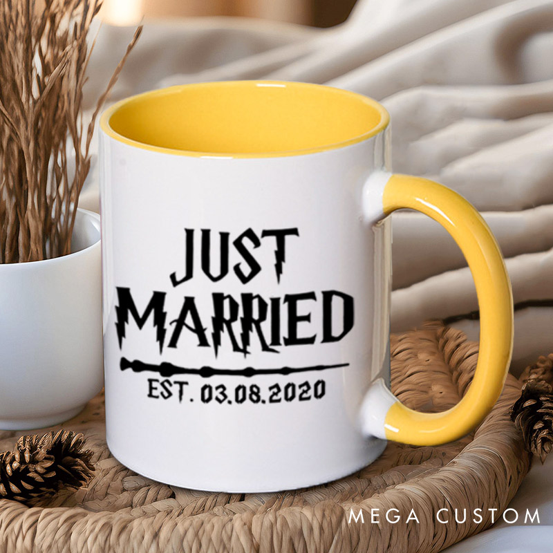 Personalized Just Married with Date Matching Wedding Couple Mugs