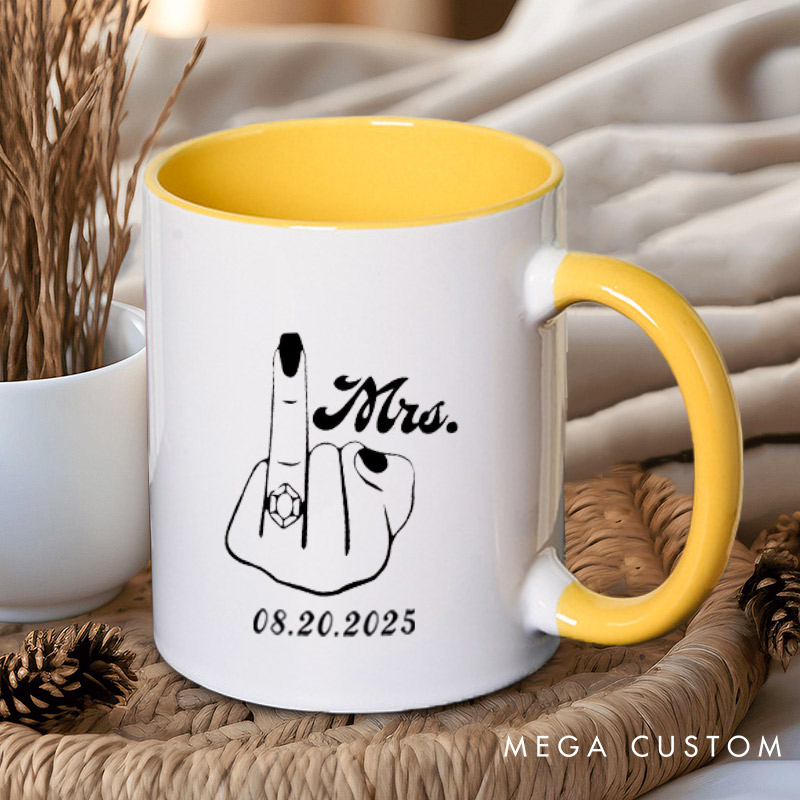 Personalized Funny Gesture Mr and Mrs Matching Wedding Couple Mugs