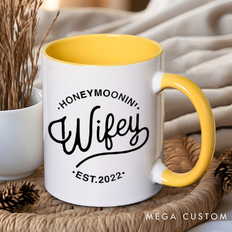 Personalized Chic Honeymoon' Wifey and Hubby Matching Honeymoon Couple Mugs