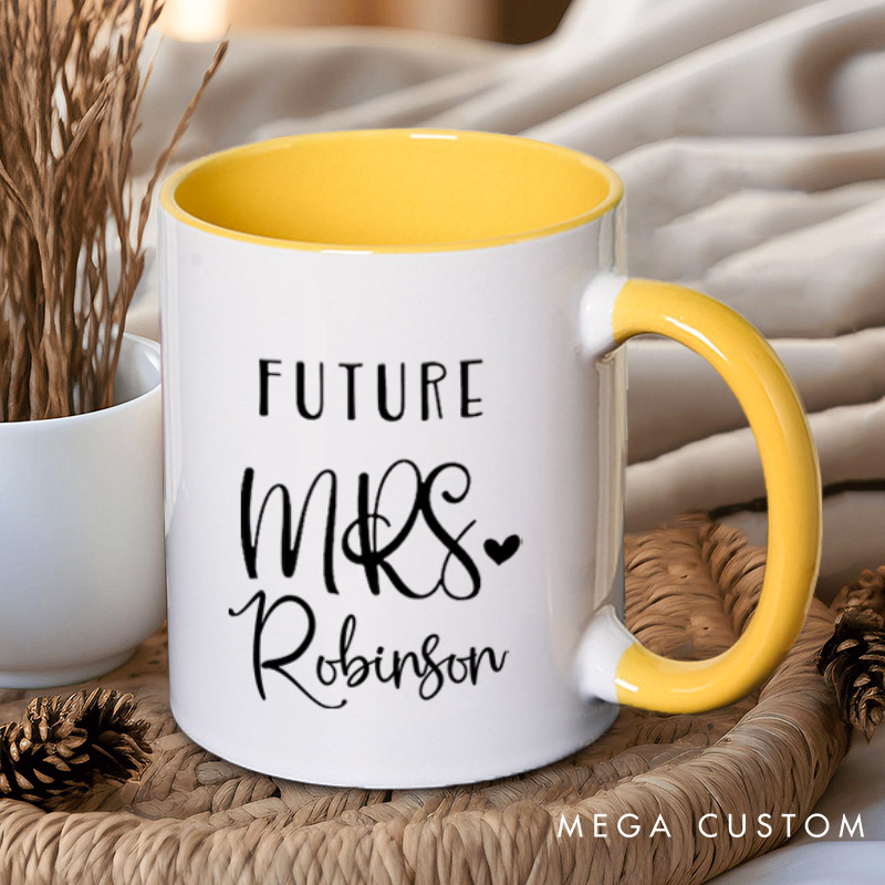 Personalized Playful Lucky Mr and Future Mrs with Heart Matching Engagement Couple Mugs